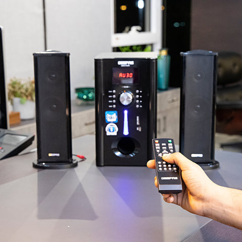 2-In-1 CH Multimedia Speaker, Remote Control | Powerful 5.25 Inch Sub-Woofer | USB, Bluetooth And Multiple Device Inputs | Surround Sound Effect Super Bass GMS7493N Black