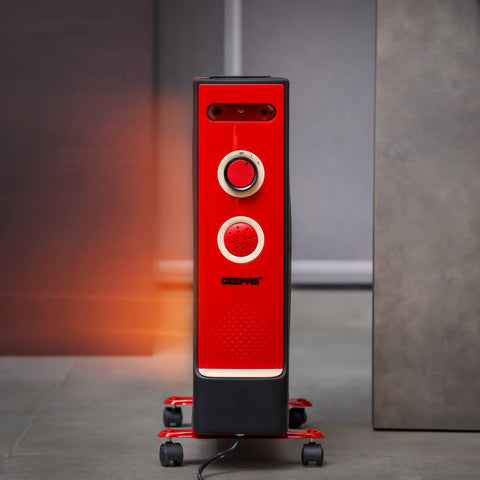 Quartz Heater 2 Heat Settings | Adjustable Power 1100W / 2200W| Power Indicator Light | 4 Tube Quartz Heater | Wheels For Easy Movement, Safety Switch | 2 Years Warranty 2200 W GQH9108 Red