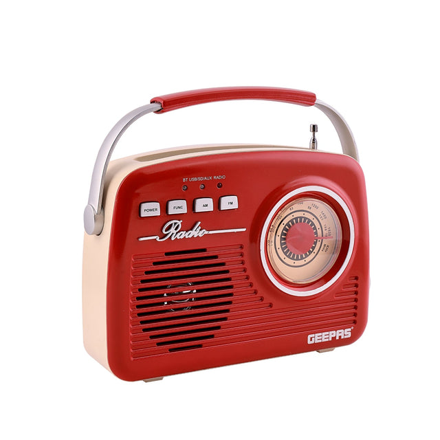 Geepas GR13014 Rechargeable Bluetooth AM/FM Portable Radio, Red