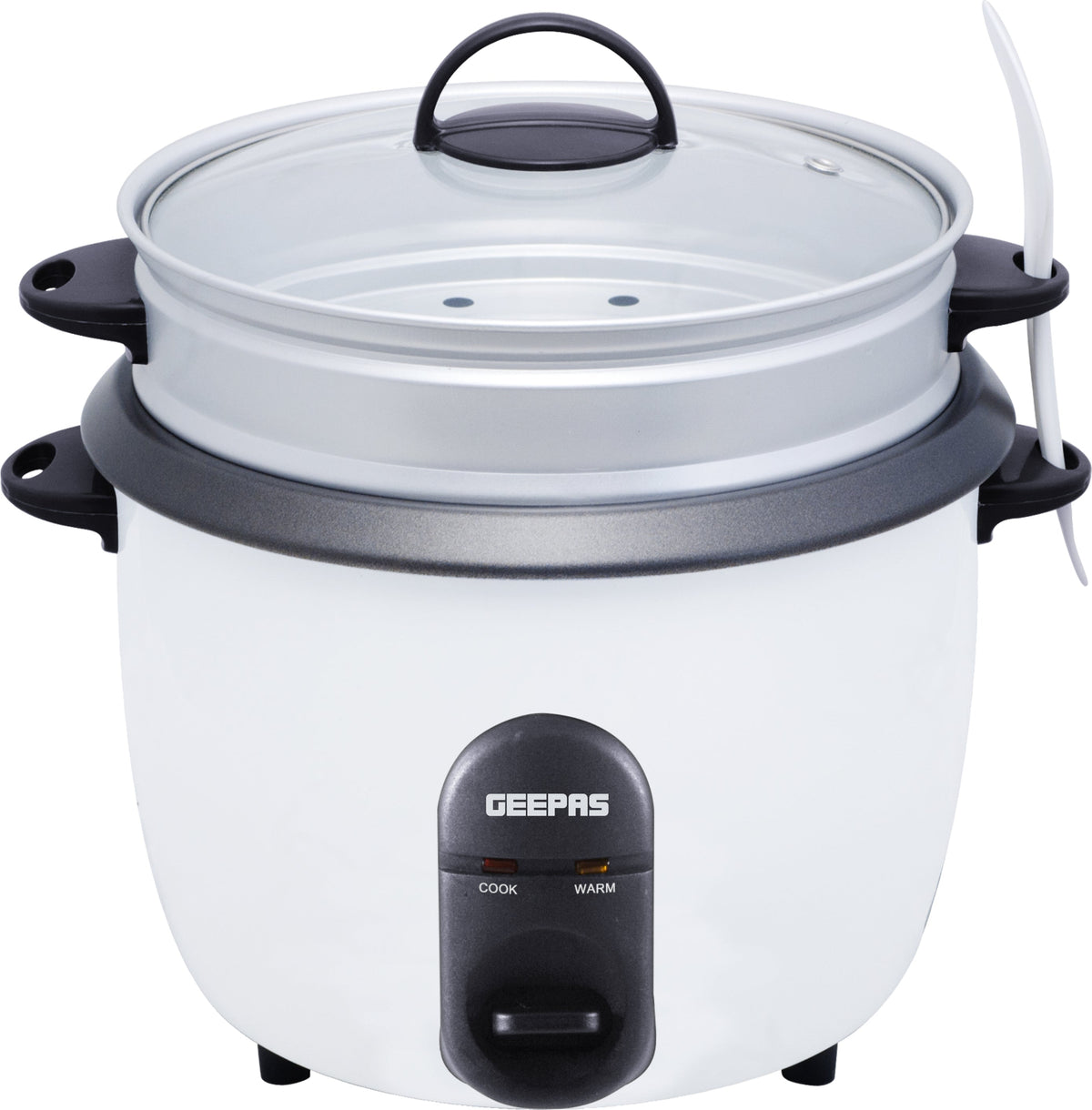 Automatic Rice Cooker - Steam Vent Lid & Simple One Touch Operation |Make Rice, Steam Healthy Food & Vegetables, 3 In 1 Functions, Tempered Glass LID 1.5 L 500 W GRC35011 White/Black/Clear