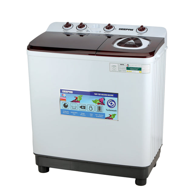 Twin Tub Semi-Automatic Washing Machine Equipped with Strong Pulsator, Air Dry Spinning Function 13 kg GSWM18049 White/Red/Black