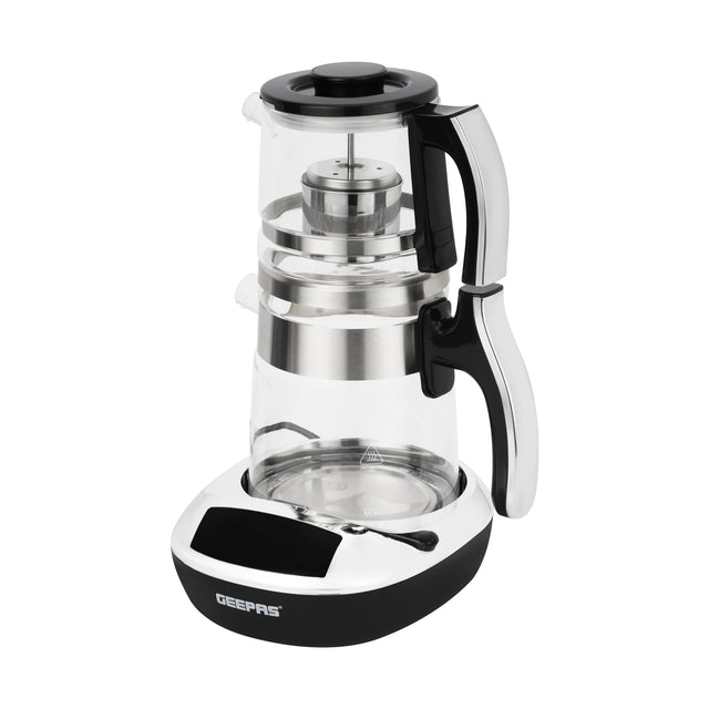 Digital Tea Maker with Smart Touch Control Panel 1500 W | Overheating Protection, 1.8 L Kettle + 0.9L Glass Teapot | Durable Glass Shell, Multi-Temperature Settings, Stainless Steel Heater | GTM38079 Clear & Black