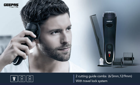 Professional Digital Hair & Beard Trimmer with Vacuum Suction | Rechargeable, Ceramic Titanium Blades, Li-Ion Battery & 4 Cutting Lengths