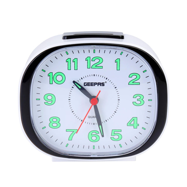 Small Battery-Operated Bell Alarm Clock | Silent Non-Ticking Analog Clock with Ascending Beep, Snooze, and Light | Ideal for Bedroom, Study, and More