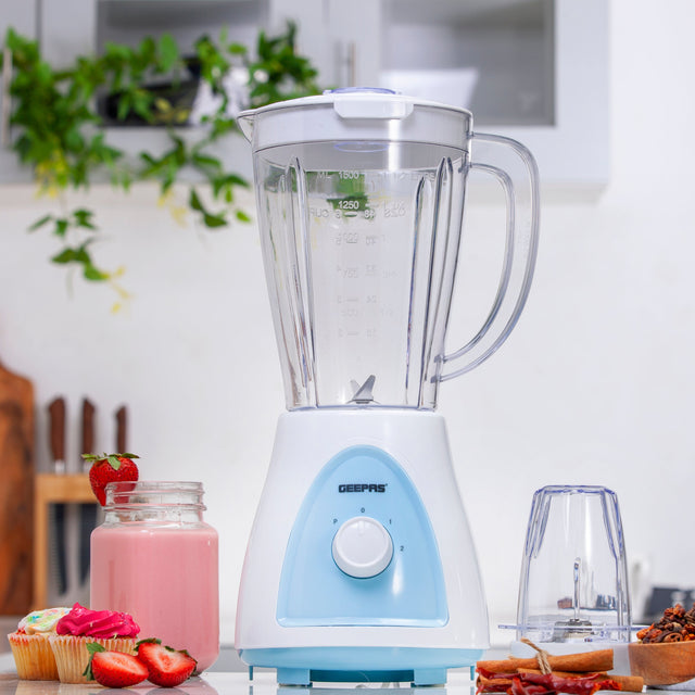 Geepas GSB5485 400W 2 in 1 Blender - Stainless Steel Blades, 2 Speed Control with Pulse | Overheat Protection| Ice Crusher, Chopper, Coffee Grinder & More