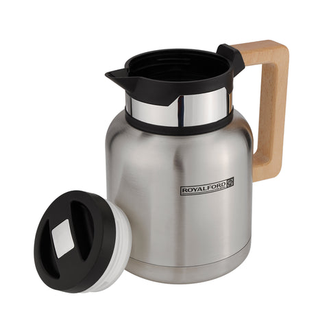Stainless Steel Vacuum Jug with Wooden Handle, 1.2L, RF10170 | Thermal Insulated Airpot | Keep Drinks Hot & Cold up to Hours | Portable & Leak Proof Thermal Flask Silver