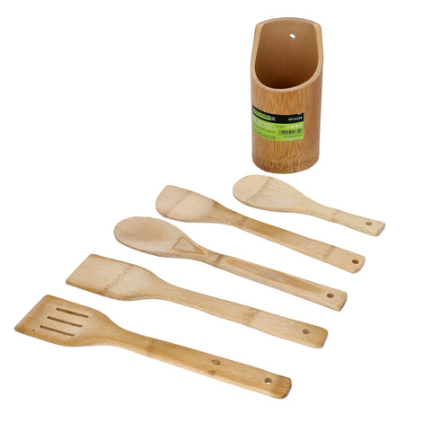 6 Pieces Organic Bamboo Kitchen Tools Brown