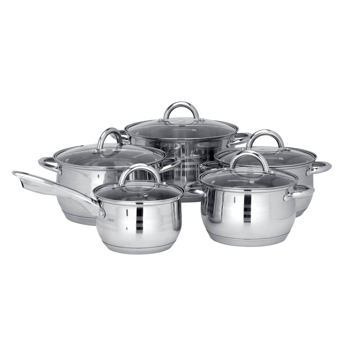 10-Piece Stainless Steel Cookware Set Dishwasher Safe, RF10390 Induction Compatible Base, Strong, Heavy-Duty Riveted Handles Stainless Steel 49x27x21cm
