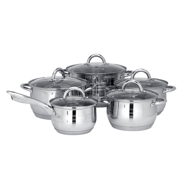 10-Piece Stainless Steel Cookware Set Dishwasher Safe, RF10390 Induction Compatible Base, Strong, Heavy-Duty Riveted Handles Stainless Steel 49x27x21cm