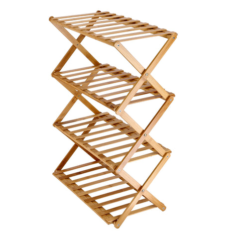 Royalford 4-Layer Bamboo Shoe Rack, RF10413 | 100% Natural Bamboo | Eco-Friendly | Collapsible Design | Easy To Store & Carry | Multifunctional Shoe Shelf | Free Standing Shoe Organizer