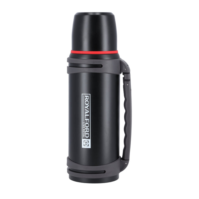 Royalford Travel Vacuum Bottle | 1.40 L | SS Vacuum Bottle | RF10456 | Double Wall Insulation | Keeps Drink Hot or Cold For Hours | Stainless Steel Thermos For Cold & Hot Beverages Black 1.4Liters