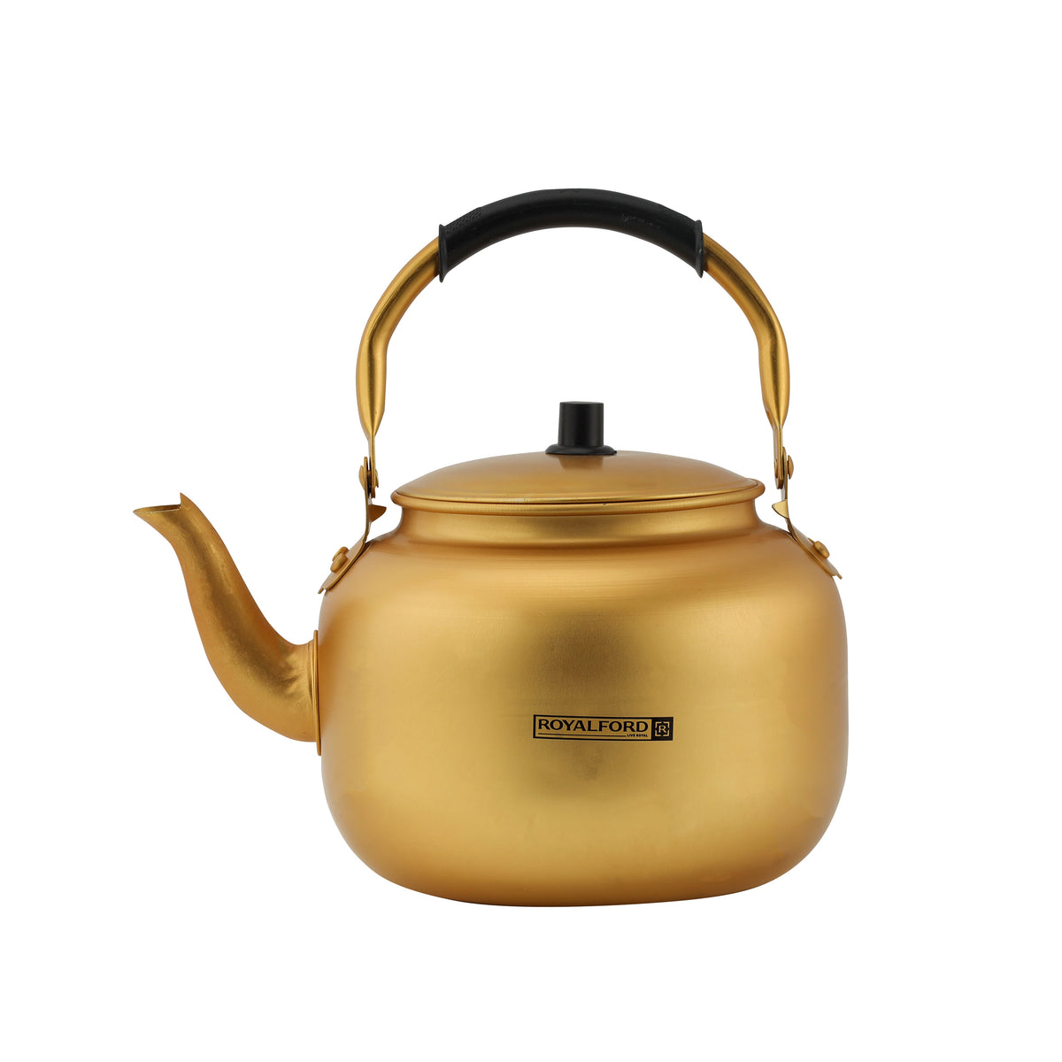 Royalford 4.0L Golden-Finish Aluminum Tea Kettle- RF10769| Rust and Corrosion Resistant Body with Comfortable and Anti-Scald Handle| Induction Compatible| Perfect for Indoor and Outdoor Use| Golden Gold