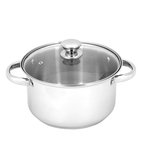 Royalford Massilia Stainless Steel Stockpot with Glass Lid- RF11592 Perfect for Simmering, Boiling, Steaming, Etc Silver