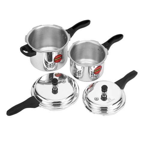 Royalford 3.0 L & 5.0 L Combo Aluminum Pressure Cooker- RF11943| Equipped with Improved Pressure Regulator, Handle, Anti Implosion Lid and Stepped Bottom Design Silver