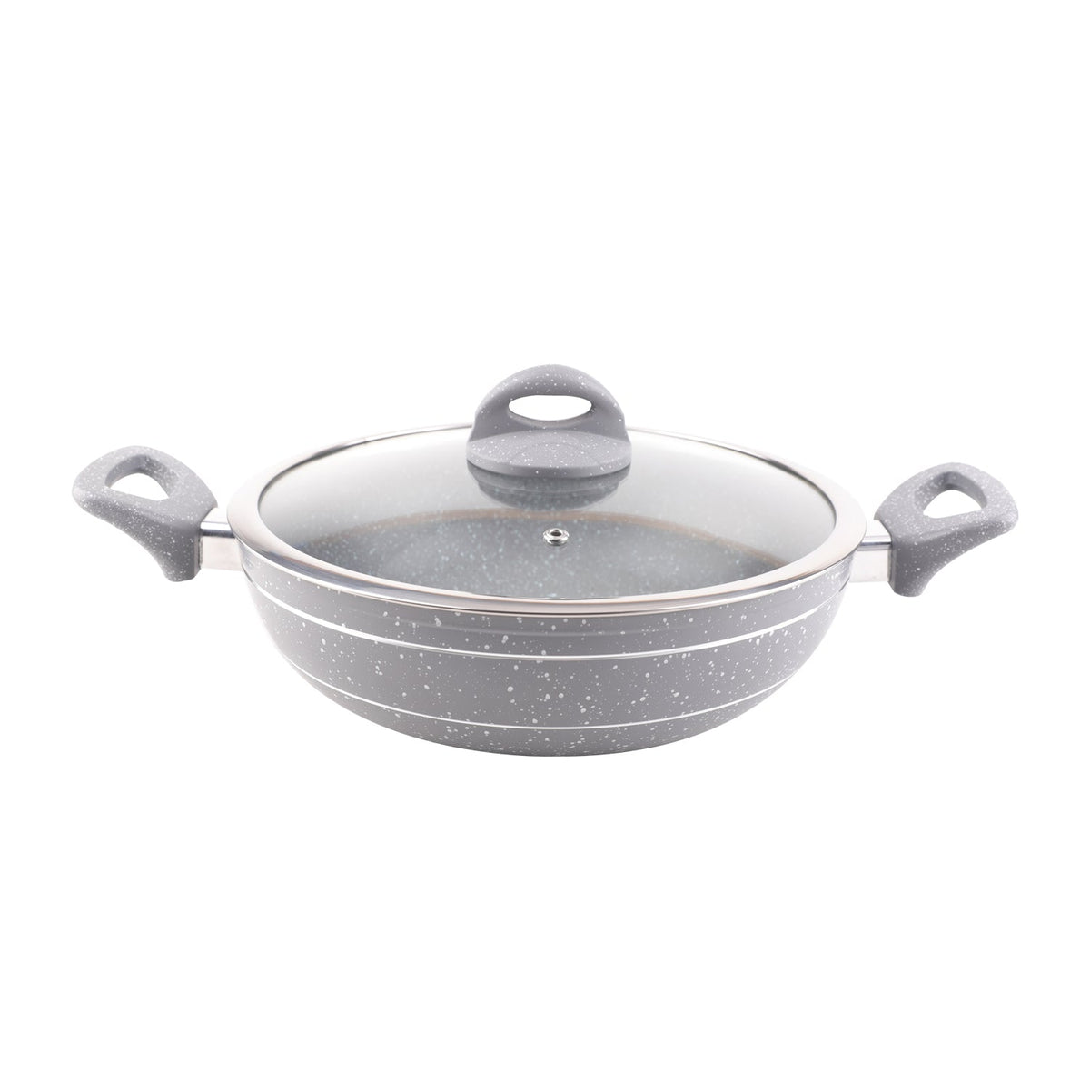 Smart Granite Series Forged Aluminum Wok Pan With Granite Coating And Lid Grey