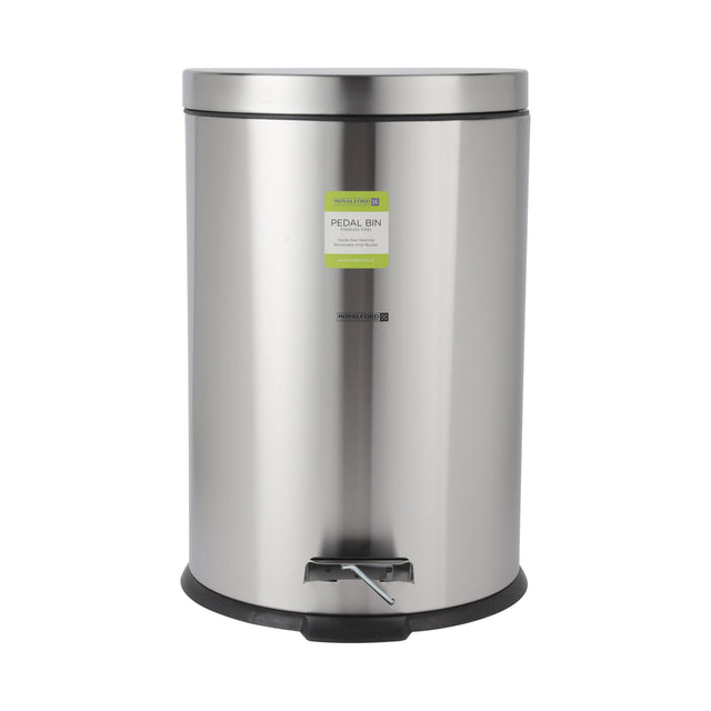 Royalford 20 Litre Stainless Steel Pedal Bins RF12092 Round Hands Free Kitchen Garbage Trash Bins Soft-Close Lid