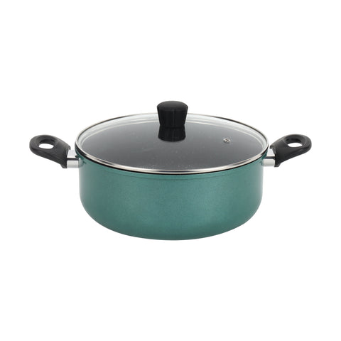 Royalford Daisy 6-piece Forged Aluminum Cookware Set- RF12629/ Durable Nonstick Granite Coating with 5-Layer Construction, Dot Induction Bottom and Glass Lid/ Includes Kadai, Casserole, Saucepan, Fry Pan Turquoise