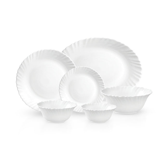 Royalford 20 Piece Opalware Dinner Set- RF12803/ Includes Oval Plate, Dinner and Dessert Plates, Serving Bowls/ Dishwasher-Safe and Microwave Safe/ Chip-Resistant and Food-Grade/ White