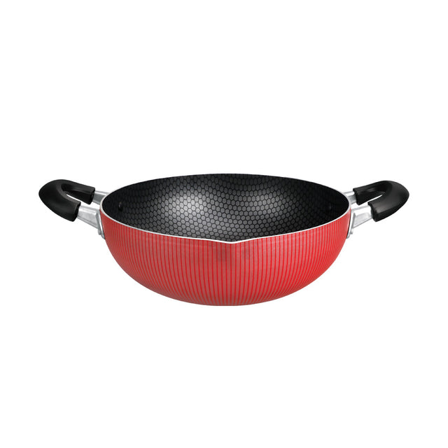 Royalford 26 cm Scarlet Honeycomb Kadai- RF12893/ Nonstick Interior Perfect for Sauting, Frying, Stir Frying, etc./ Equipped with Strong and Sturdy Bakelite Handles, Kitchen Use, Versatile and Strong Aluminum Construction/ Red