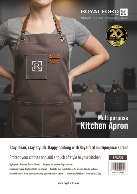 Royalford Multipurpose Kitchen Apron- RF13227/ 76x65 cm, Polyester Cotton Fabric, with Adjustable Straps, Comfortable Fit for all Sizes/ with Pockets, Perfect for Cooking, Baking, Crafting, Cleaning, etc./ Black