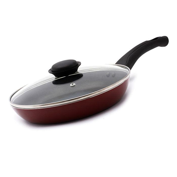 24cm Non-Stick Fry Pan with Glass Lid | 2.0mm Aluminum Frying Pan with Heat-Resistant Handle | Gas, Electric, Ceramic & Halogen Compatible | Red | RF2951