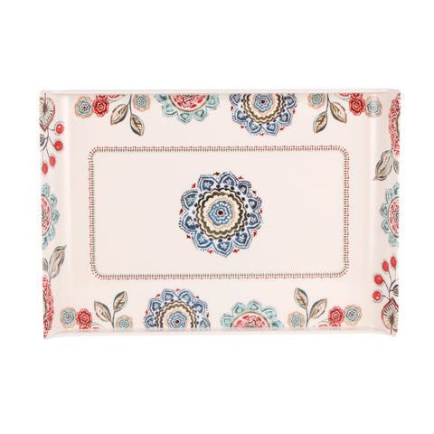 Printed Serving Tray White/Pink/Green 38.6.7x2.0cm