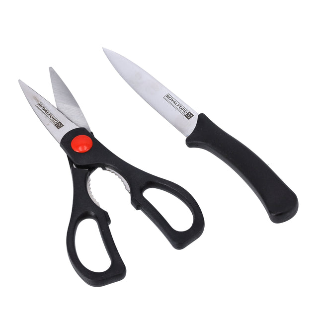 2-Piece Utility Knife And Scissor Set Silver With Black Handle 5inch