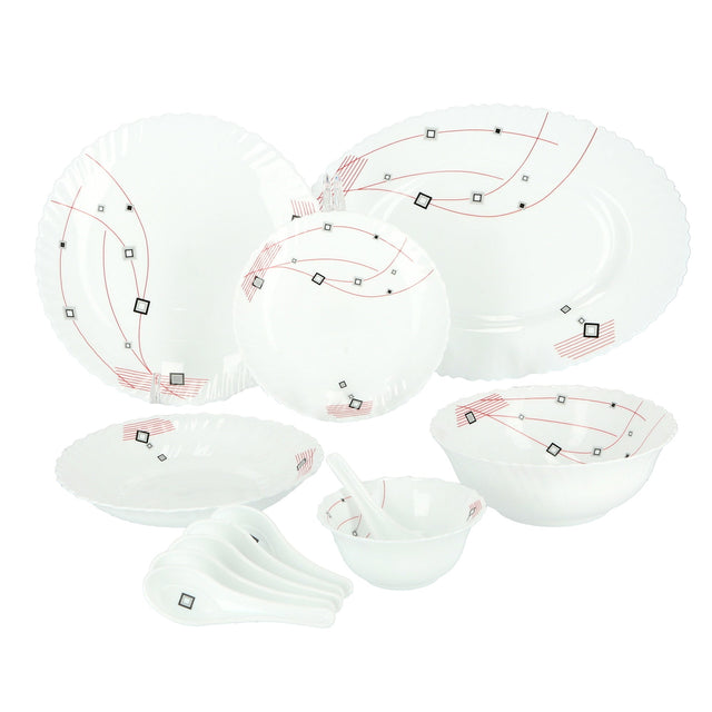Royalford 33 Piece Opal ware Dinner Set- RF8982| Includes Dinner Plates, Quarter Plates, Oval Plates, Deep Soup Plates, Soup Bowls, Serving Bowls, Spoons| Chip-Resistant and Elegant Design White