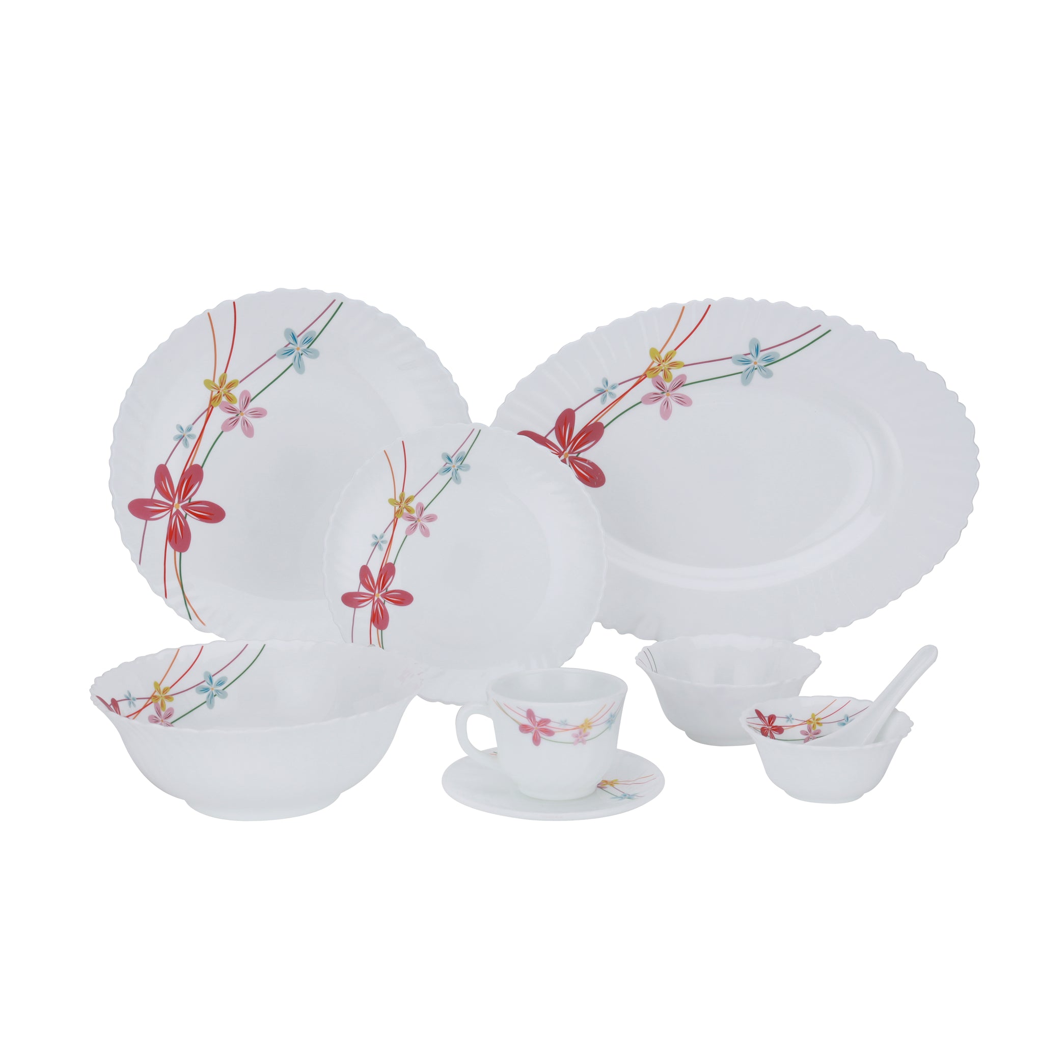 50 Piece Opalware Dinner Set Assorted Design Light Weight Service For 6 White 10.33kg