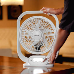 12 Inch Rechargeable Table Fan With 5 Leaf Blade, Solar Input, USB Output, GF21189 NINGF21189 White