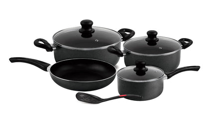 8-Piece Ceramic Cookware Set Black Fry Pan 24, Saucepan 18, Small Casserole 20, Big Casserole 24cm
