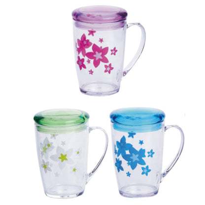 RF5656 350ml Acrylic Coffee Mug with Lid | Floral Design Travel Mug | Lightweight Reusable Cup with Handle | Hot & Cold Drink Mug