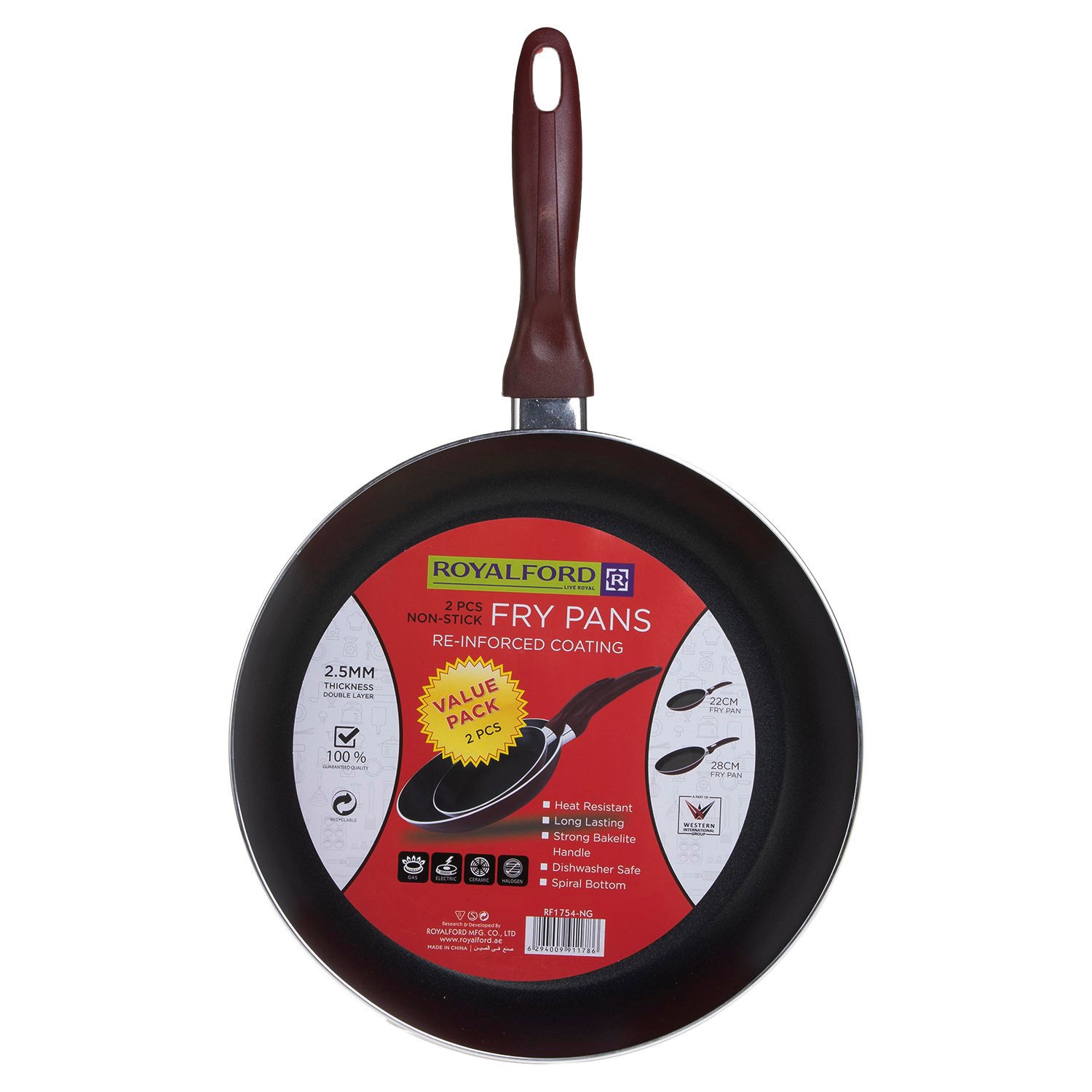 2Pcs Non-Stick Fry Pan Set 2.5Mm Thickness Press Aluminium Material Cd Bottom Strong Bakelite Handle 3 Layer Durable Non-Stick Coating Multicolour