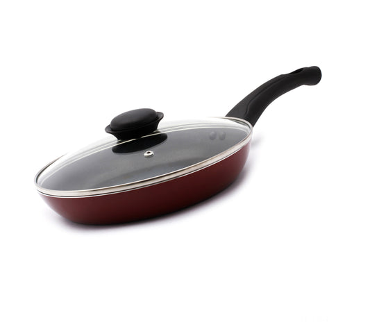 28CM Aluminium Non-Stick Fry Pan with Glass Lid – Deep Saute Pan for Gas Hob Cooking, Durable Granite Coating, Ergonomic Cool-Touch Handle, Ideal for Frying, Sautéing & Stir-Frying – Black Black 28 cmcm