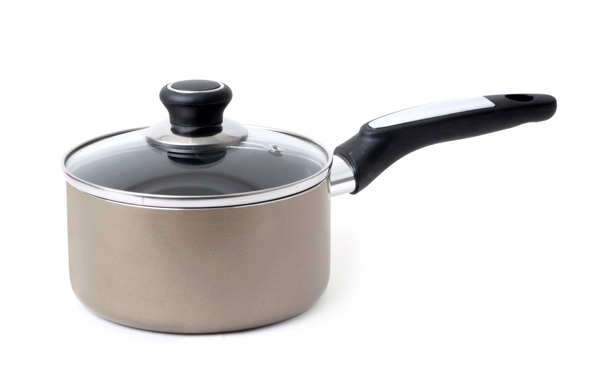 16cm Saucepan with Lid – Heat-Resistant Exterior, Non-Stick Coated Interior, Comfortable Handle, Tempered Glass Lid Gold 16cm