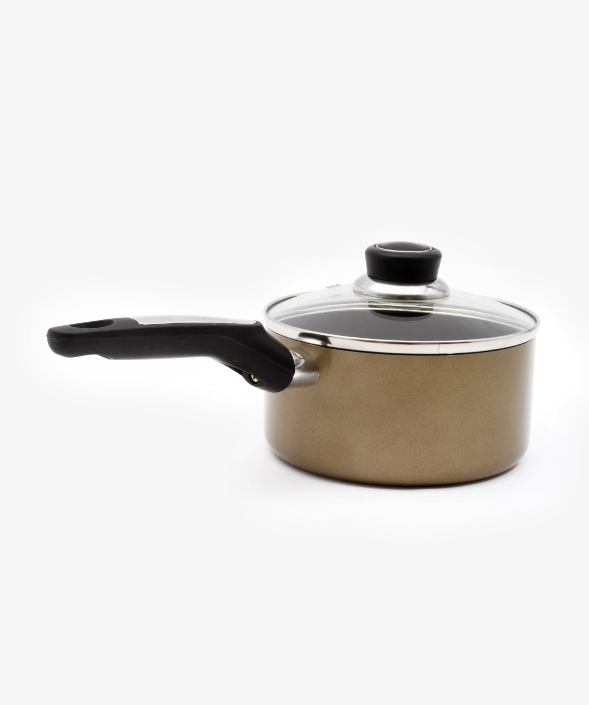 16cm Saucepan with Lid – Heat-Resistant Exterior, Non-Stick Coated Interior, Comfortable Handle, Tempered Glass Lid Gold 16cm