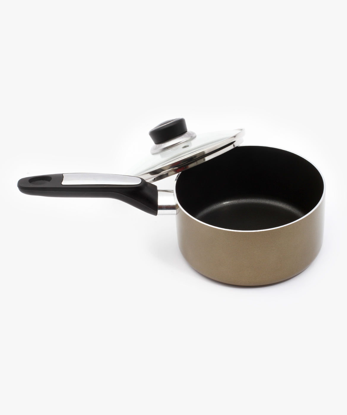 16cm Saucepan with Lid – Heat-Resistant Exterior, Non-Stick Coated Interior, Comfortable Handle, Tempered Glass Lid Gold 16cm