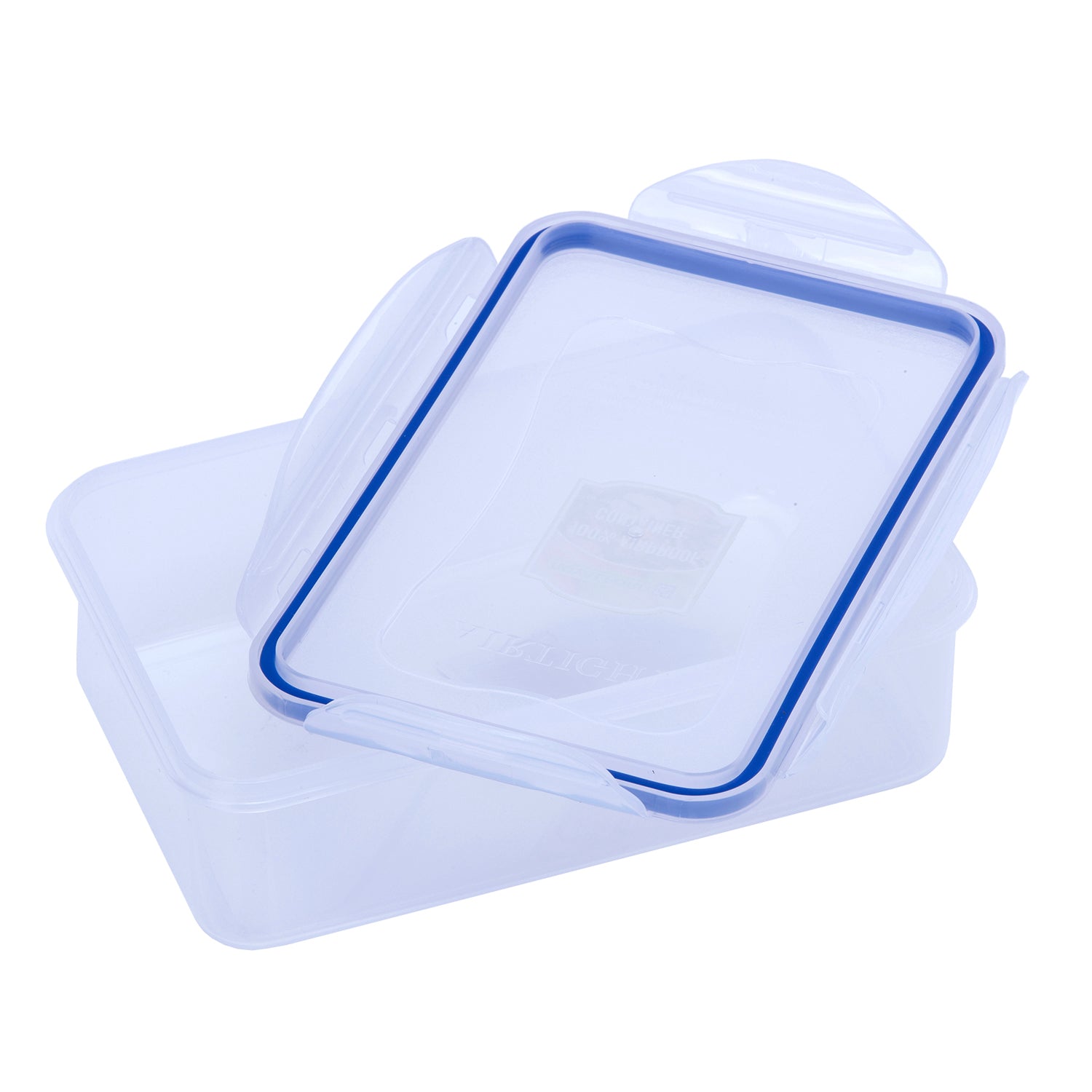 Airproof Box With Silicone Sealing Ring, Premium Quality Plastic Ware 1100 Ml, 20.5 X 13.2 X 6.5 Cm Clear With Blue 1100ml