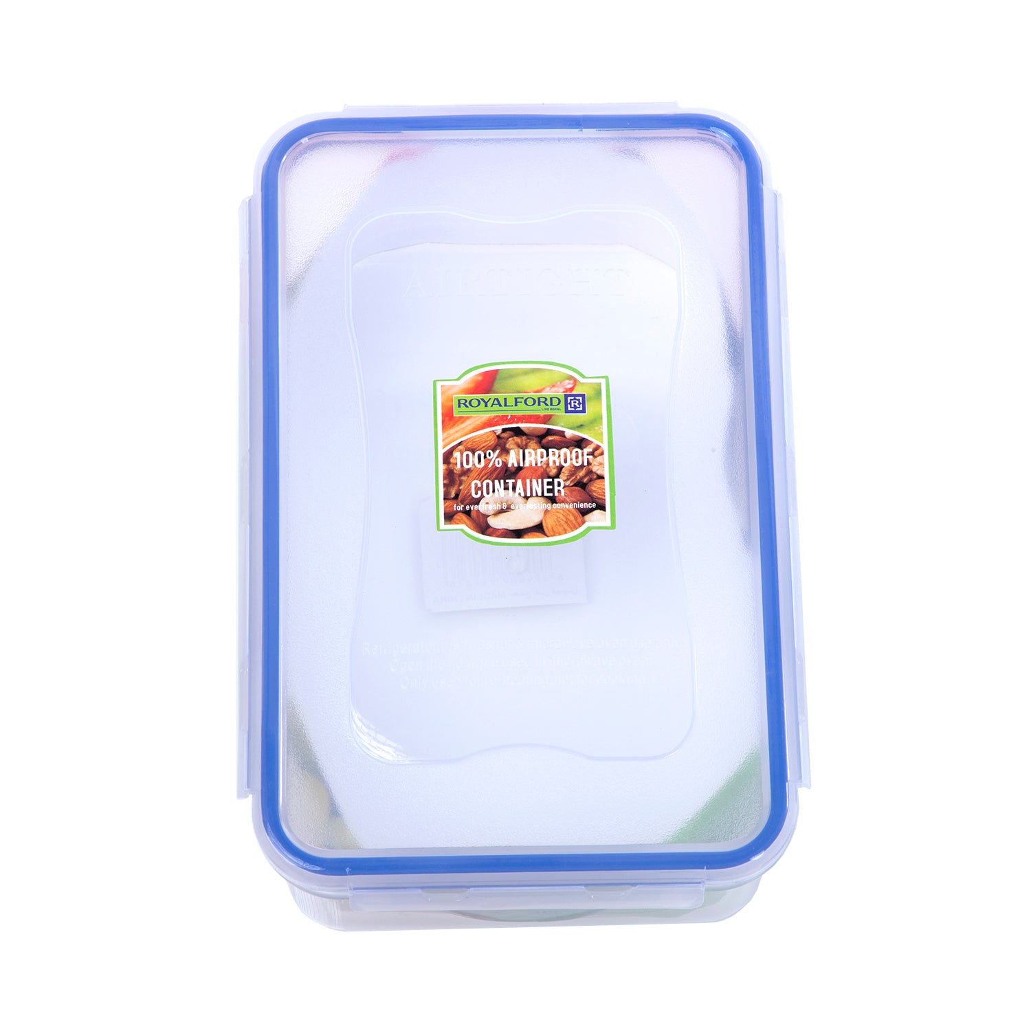 Airproof Box With Silicone Sealing Ring, Premium Quality Plastic Ware 1100 Ml, 20.5 X 13.2 X 6.5 Cm Clear With Blue 1100ml