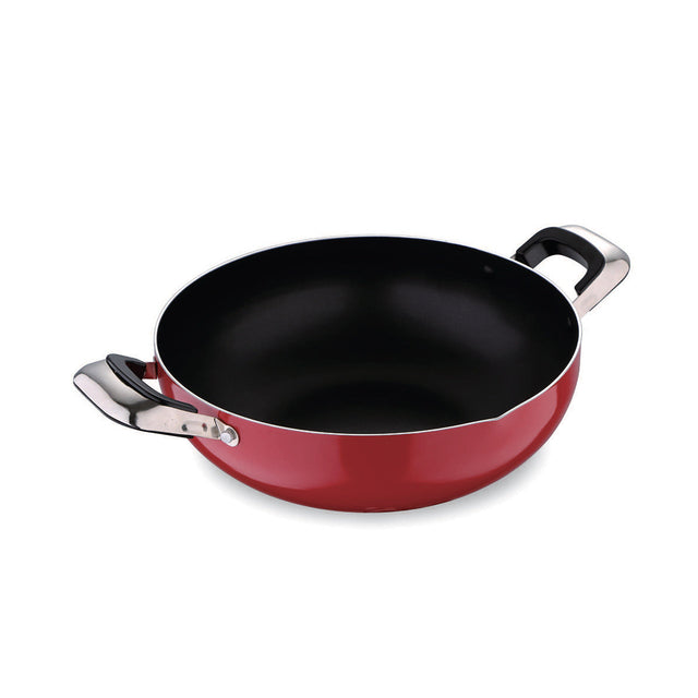Kadai Wok Pan 26 CM – Induction Safe Non-Stick Granite Coated Frypan with Heat-Resistant Handles, Durable Cookware Casserole Pan for Frying, Sautéing & Cooking Red 26 CMcm