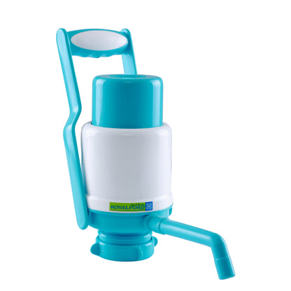 Manual Water Bottle Pump with Lock | Dolphin Drinking Water Dispenser Pump | Portable Hand Press Water Pump for 5 & 6 Gallon Bottles | White & Blue