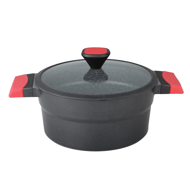 Royalford RF8599 Die-Cast Aluminium Casserole 28cm | Marble Non-Stick Cooking Pot with Tempered Glass Lid | Induction, Gas & Ceramic Compatible
