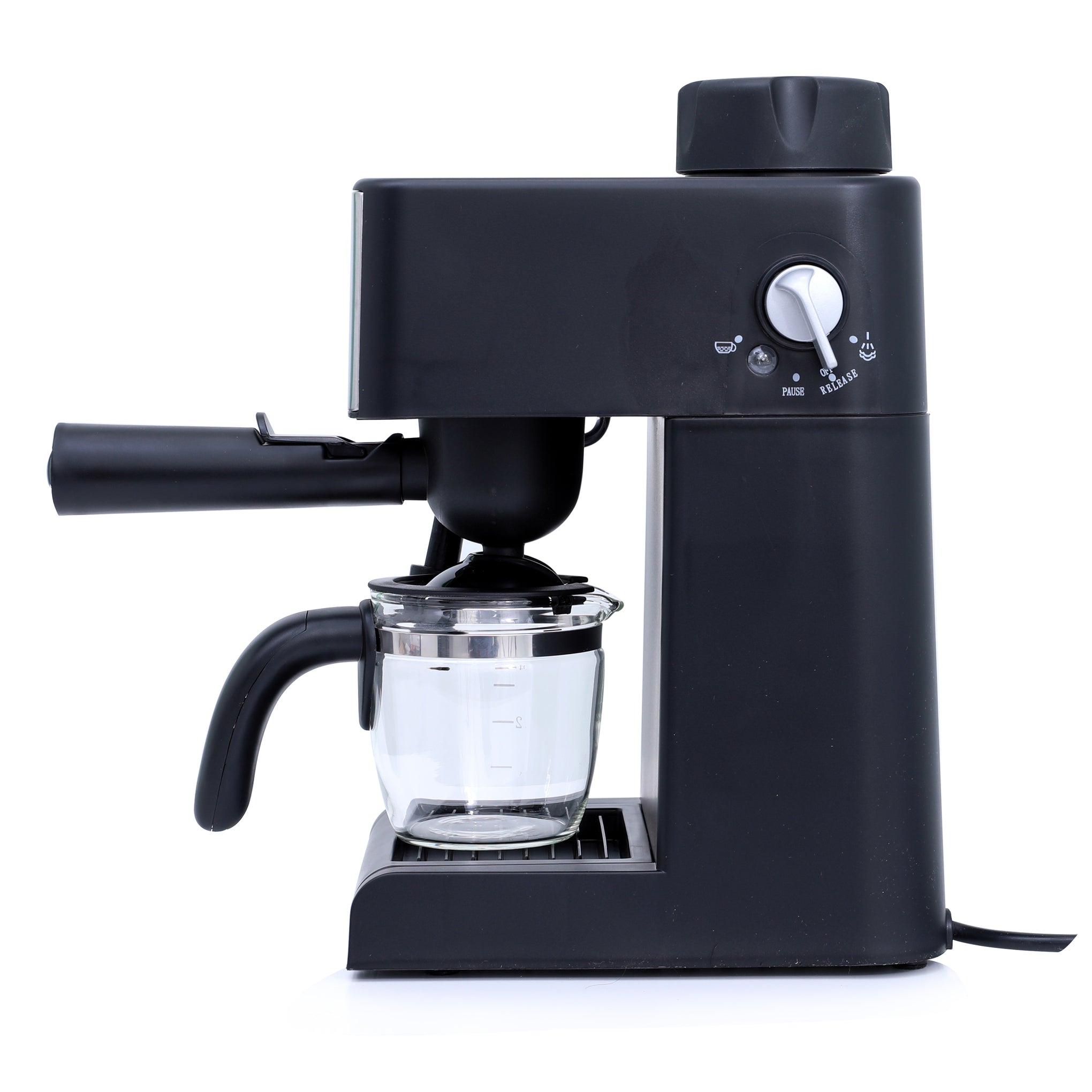 Geepas 240mlCappuccino Maker 800W – 4 Cup Stainless Steel Filters, Aluminium Alloy Boiler, Over Pressure Protected, Indicator OnOff Lights, 2 Cup Dispense, Detachable Drip Tray | 2 Years Warranty