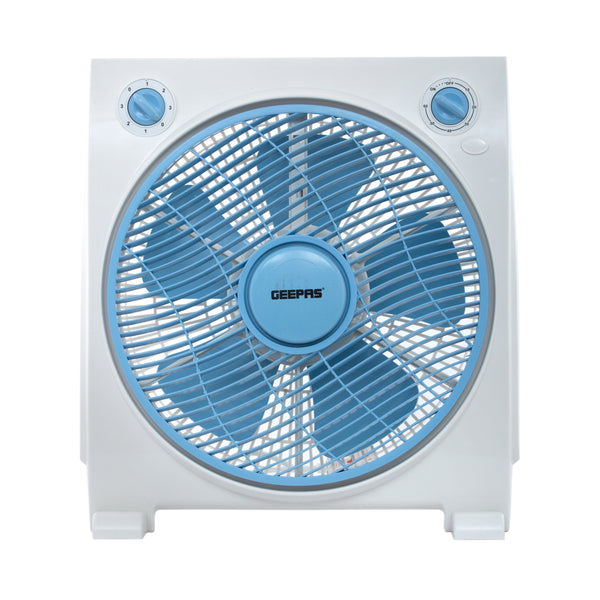12 Inch Powerful Personal 3 Speed Box Fan with Copper Motor, Portable Desk Fan With  Fan Guard, Table Fan for Office and Home, 60 Minutes Timer GF21113N Blue, White