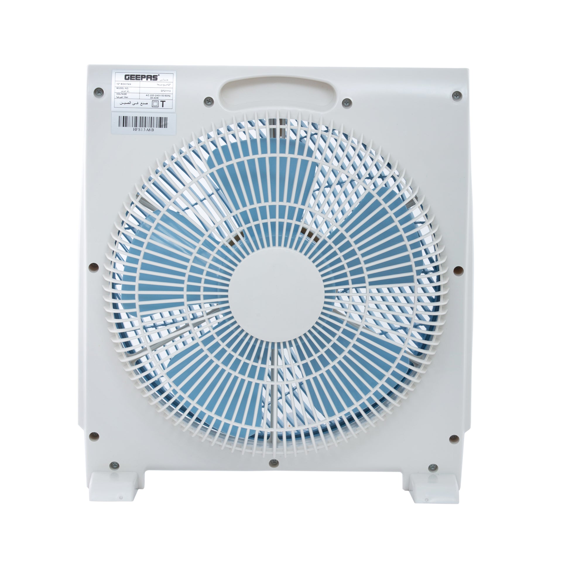 12 Inch Powerful Personal 3 Speed Box Fan with Copper Motor, Portable Desk Fan With  Fan Guard, Table Fan for Office and Home, 60 Minutes Timer GF21113N Blue, White