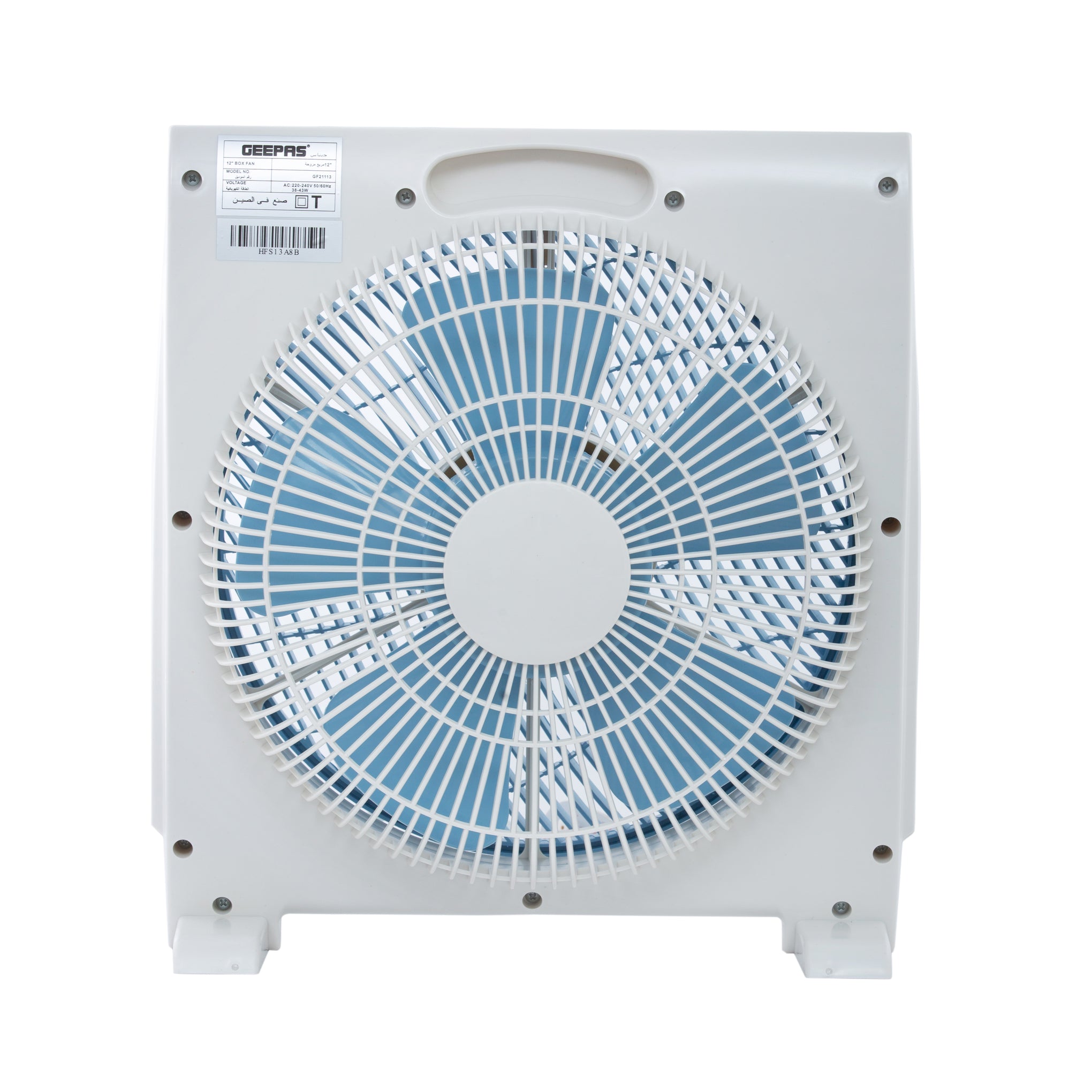12 Inch Powerful Personal 3 Speed Box Fan with Copper Motor, Portable Desk Fan With  Fan Guard, Table Fan for Office and Home, 60 Minutes Timer GF21113N Blue, White