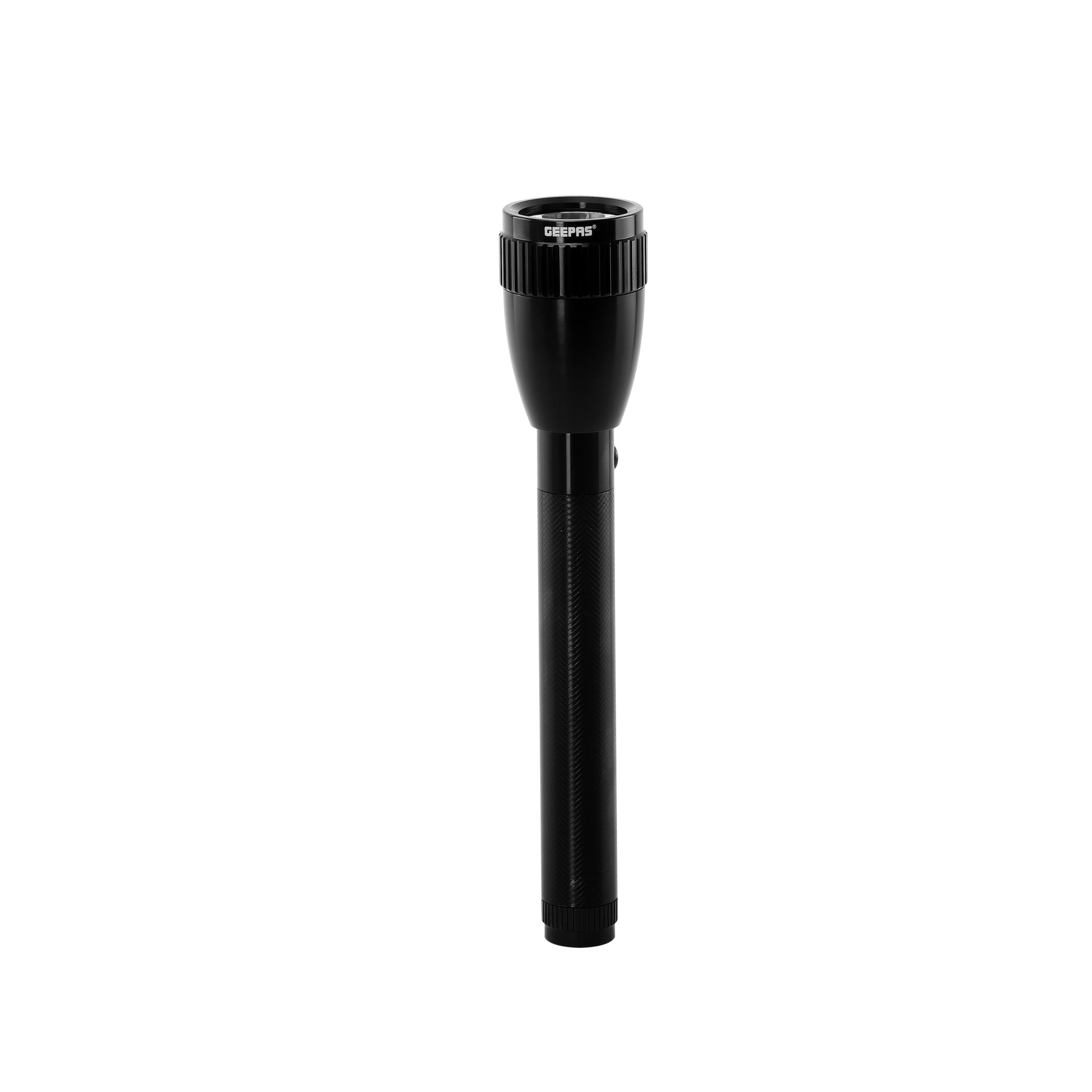 Geepas Rechargeable LED Flashlight - Portable Torch with 4 Hours Contiuous Working | 1450 mAh Battery with Waterproof Body | Ideal for Camping, Trekking & More, Black