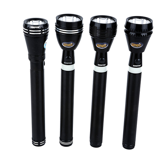 Zoomable LED Flashlight Pack of 4 | 7W Laser High-Power LEDs| 5000mAh Battery10 Hours Continuous Working with Aluminum Alloy Housing| Type C Charging GFL4639N Black 29cm