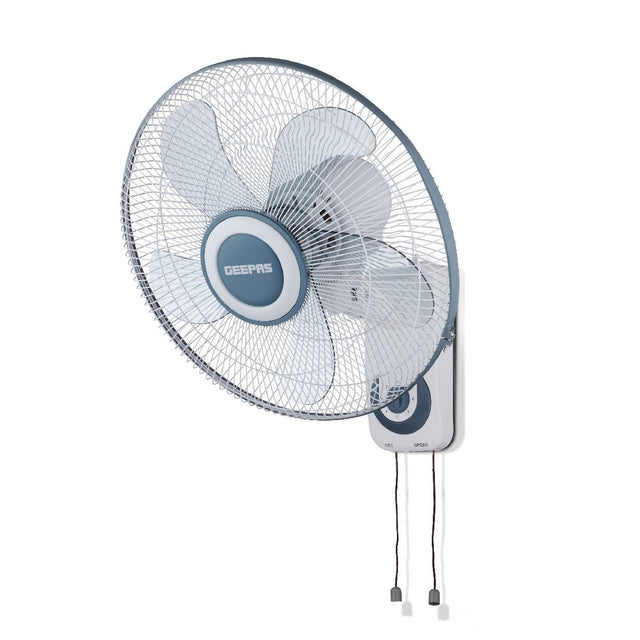 16-Inch Wall Fan - 3 Speed Settings With 2 Pull String Cords/5 Leaf Blades/ Perfect for Home, Work Room Or Office Use GF9483 Black