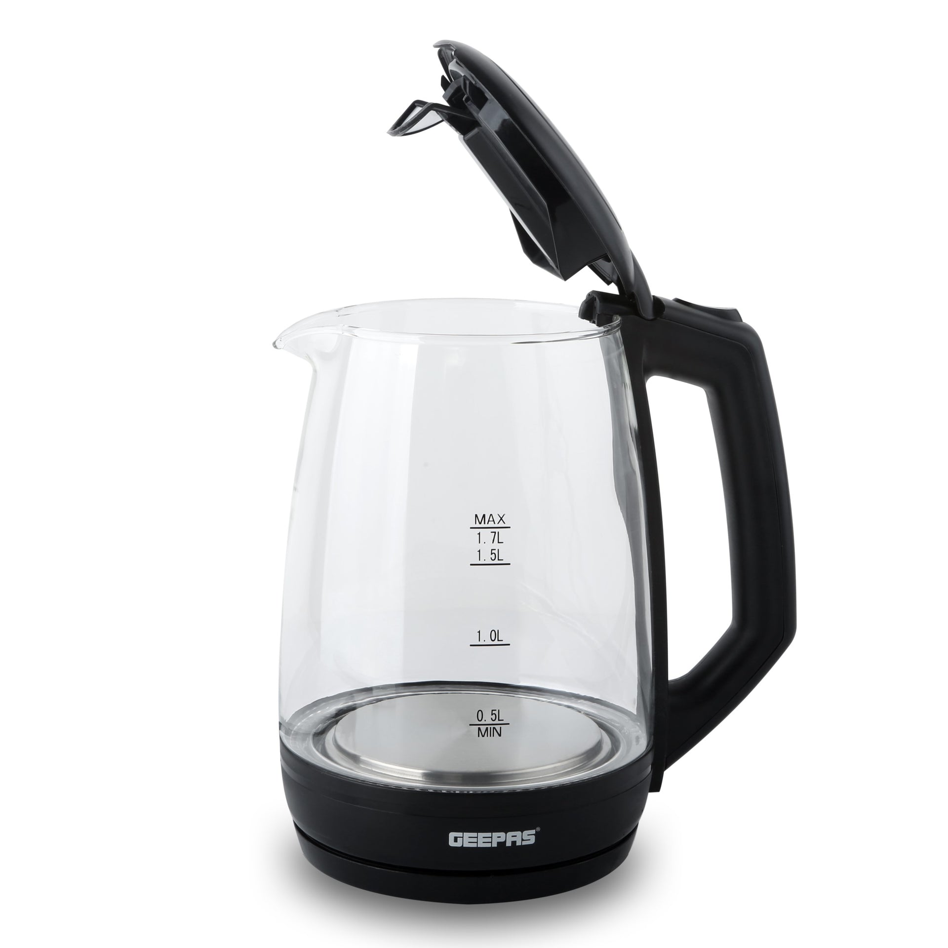 1.8 liter Electric Glass Kettle| Boil Dry Protection and Automatic Cut-Off | Perfect for Boiling Water, Milk, Tea| 1500 W Cool Touch Handle, Rotational Base, and Easy Clean Wide Opening| 2 Years Warranty 1.8 L 1500 W GK9901B Black/Clear